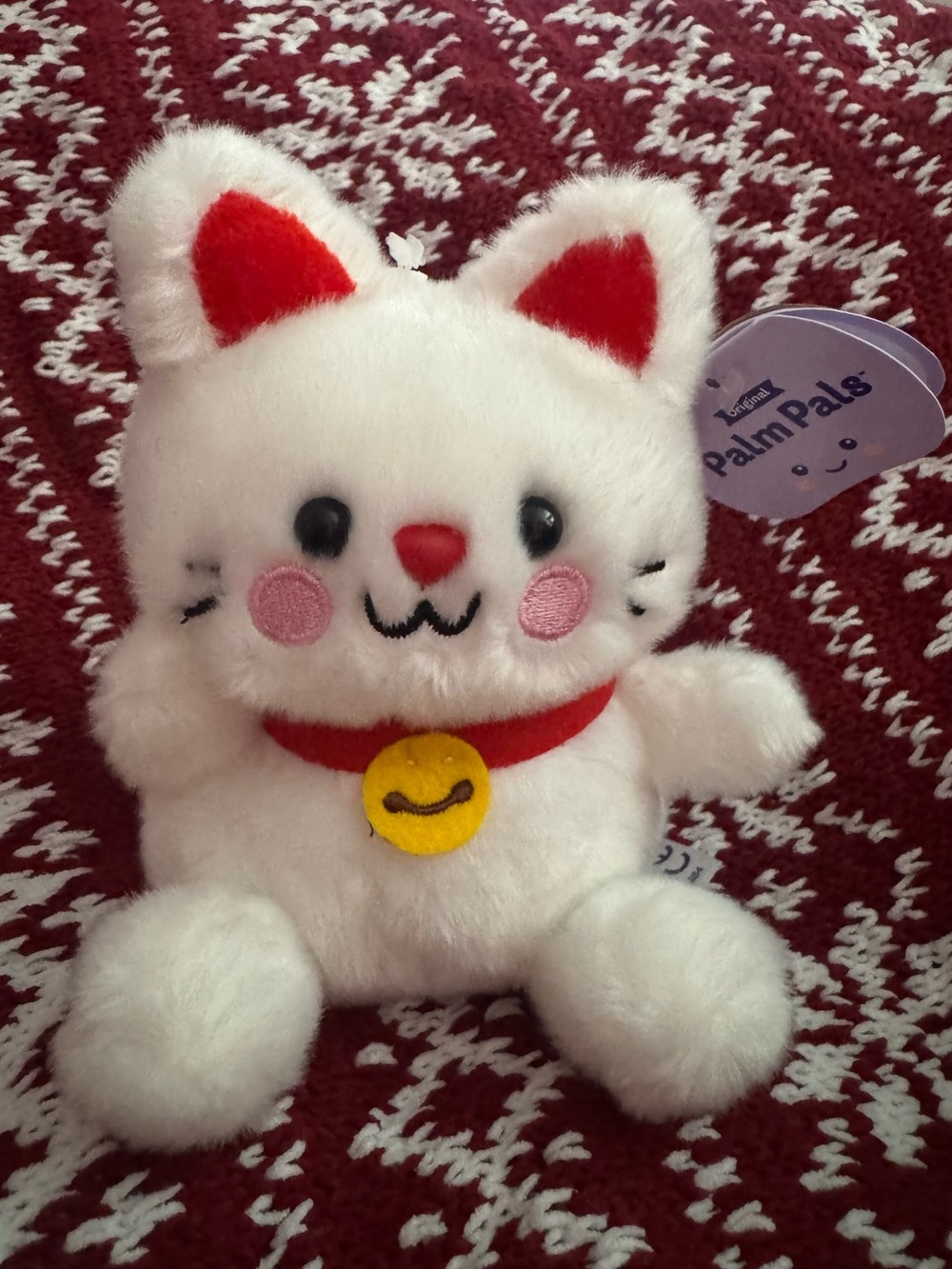 Kota Lucky Cat PalmPals White Plush Cat with Red Accents
